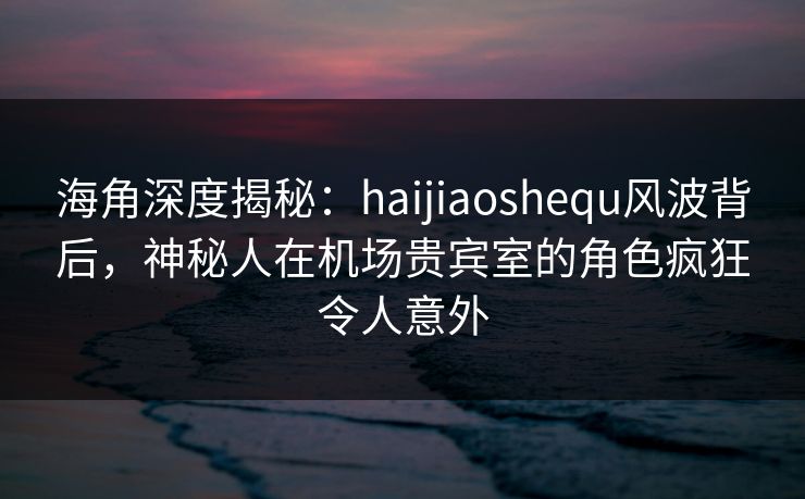 海角深度揭秘：haijiaoshequ风波背后，神秘人在机场贵宾室的角色疯狂令人意外