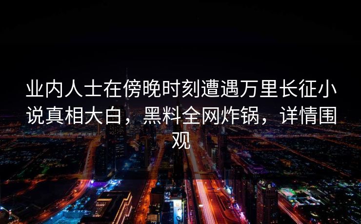 业内人士在傍晚时刻遭遇万里长征小说真相大白，黑料全网炸锅，详情围观